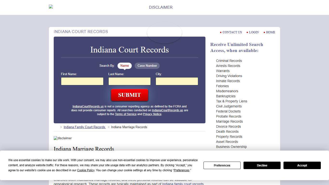 Indiana Marriage Records Search IndianaCourtRecords.us